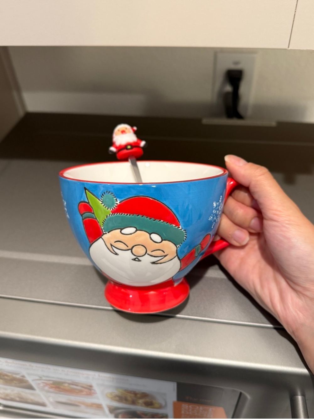 Festive Santa Ceramic Mug in Blue and Red